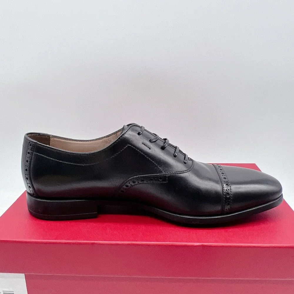 Salvatore Ferragamo Riley Men Dress Shoes Lace Up Oxfords Black Leather US 7 EE